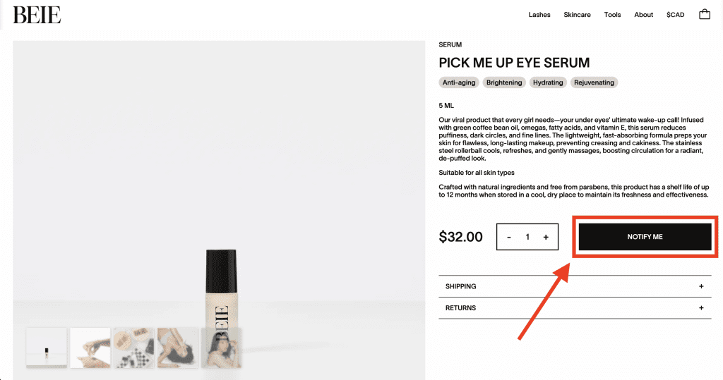 Shopify Website Product page