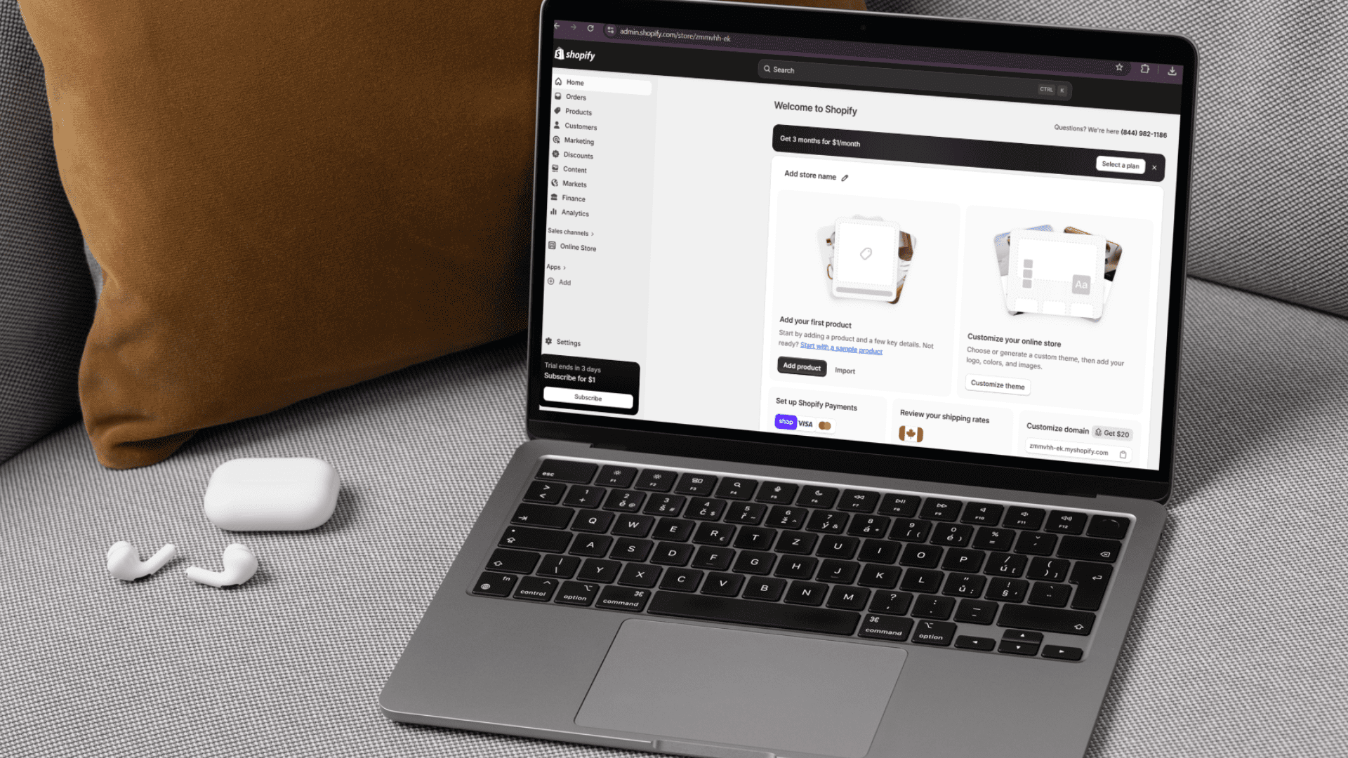 Shopify dashboard displayed on a laptop, representing ecommerce marketing and advertising strategies