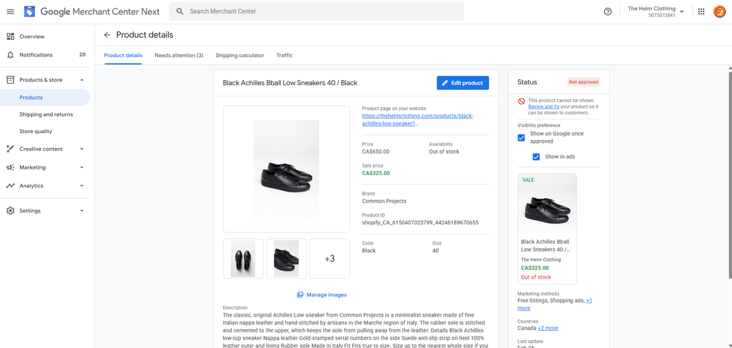 produits refusés dans Merchant Center