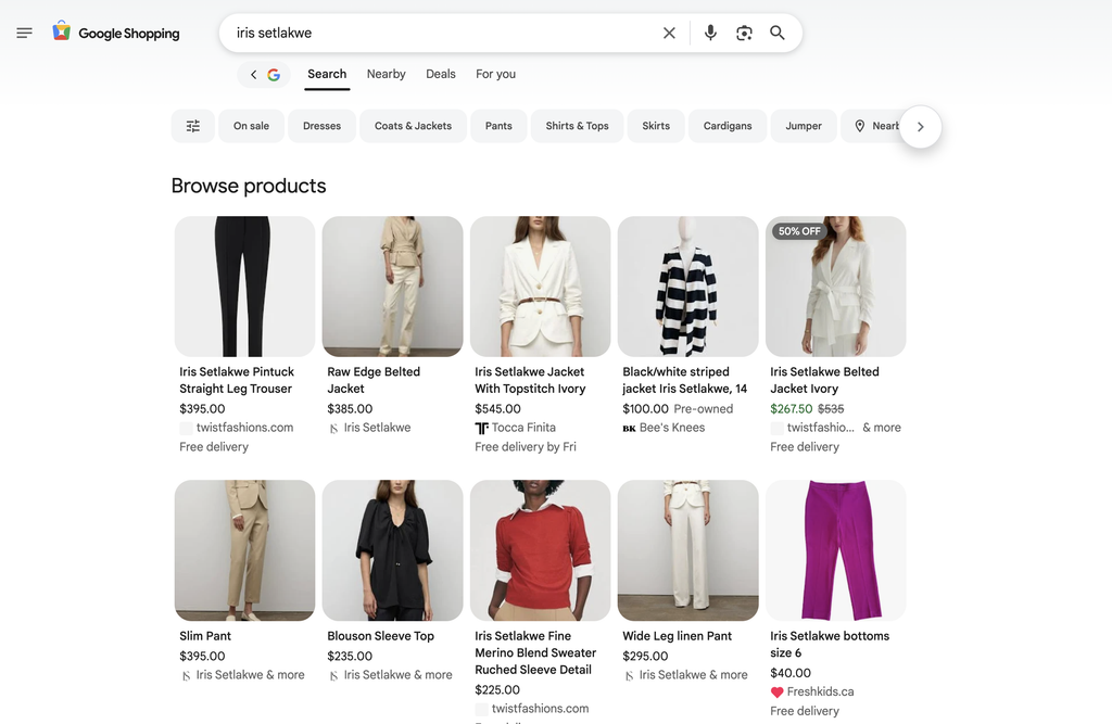 Google Shopping product browse